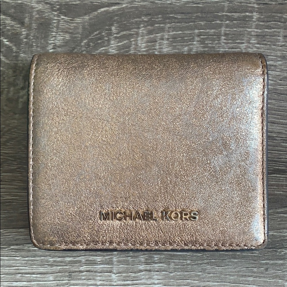 MK Rose Gold Foil Jet Set Leather Bifold Wallet